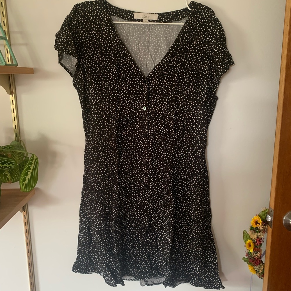 LOFT patterned button front cap sleeve dress